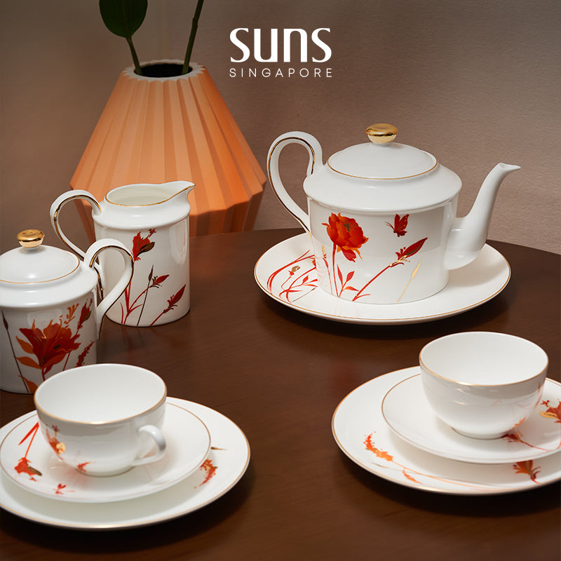 Orange Twin Flower - Cup and Saucer