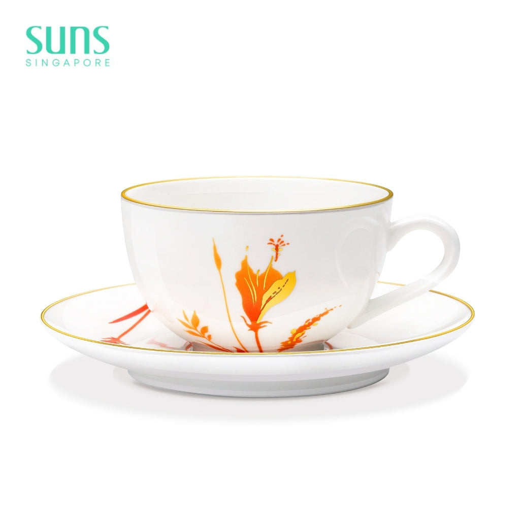 Orange Twin Flower - Cup and Saucer